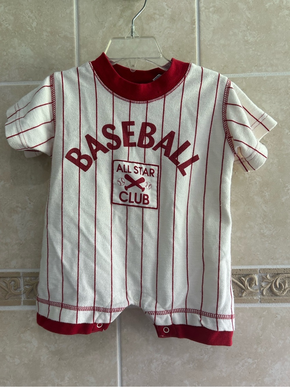 Tyke-Oons Vintage baseball romper pinstripe